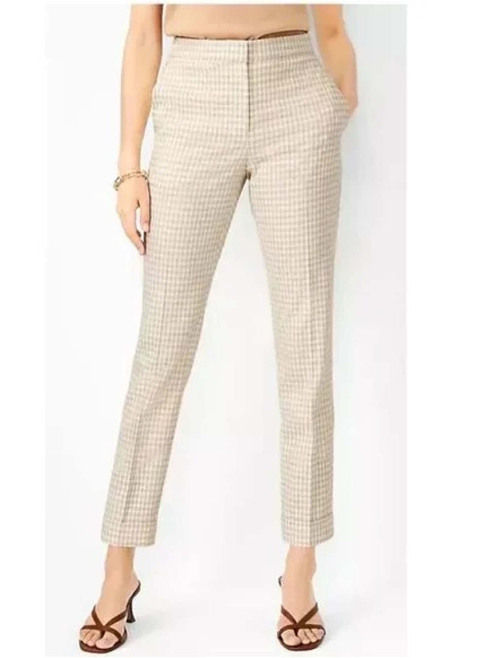 Ann Taylor Beige Houndstooth Cropped Ankle Pants